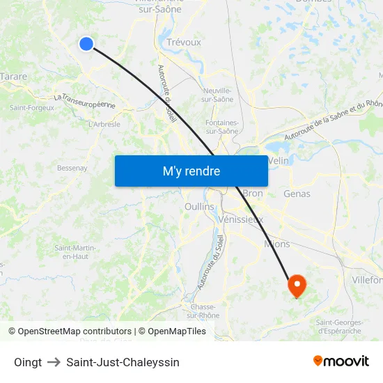 Oingt to Saint-Just-Chaleyssin map