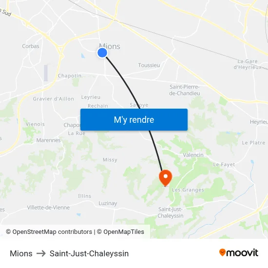 Mions to Saint-Just-Chaleyssin map