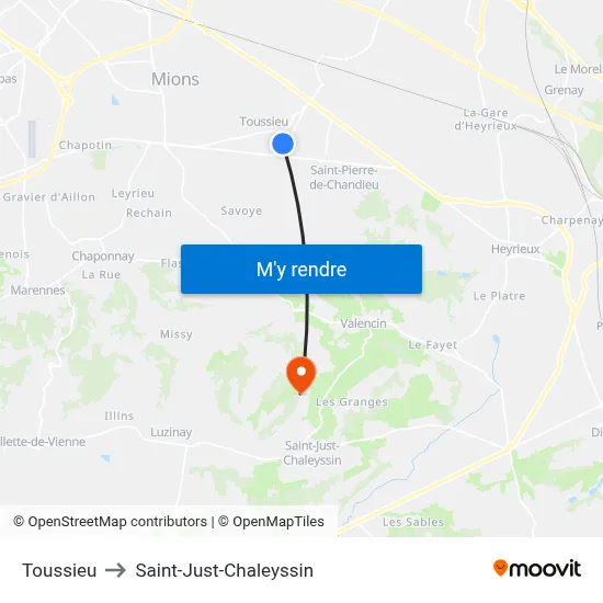 Toussieu to Saint-Just-Chaleyssin map