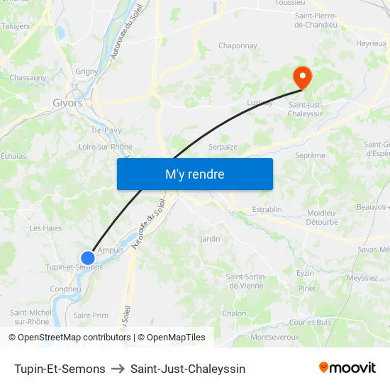 Tupin-Et-Semons to Saint-Just-Chaleyssin map