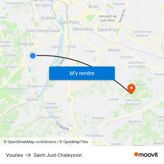 Vourles to Saint-Just-Chaleyssin map