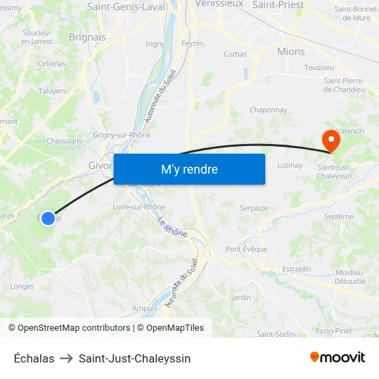 Échalas to Saint-Just-Chaleyssin map