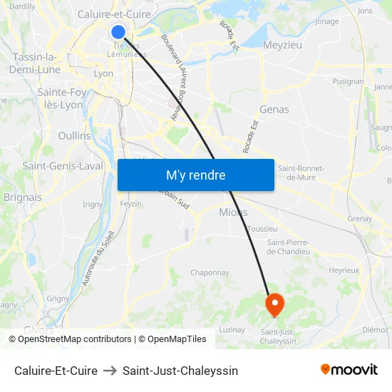 Caluire-Et-Cuire to Saint-Just-Chaleyssin map