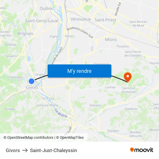 Givors to Saint-Just-Chaleyssin map