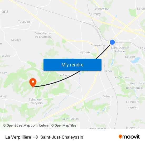 La Verpillière to Saint-Just-Chaleyssin map