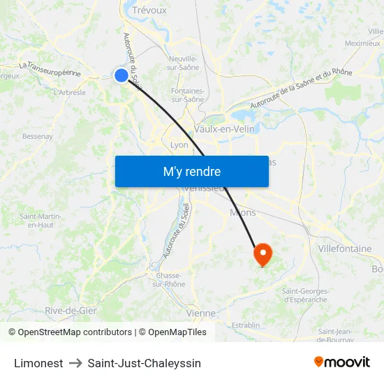 Limonest to Saint-Just-Chaleyssin map