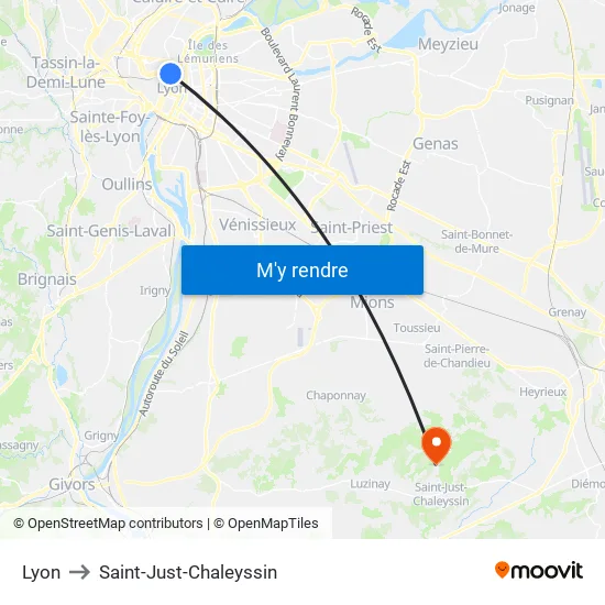 Lyon to Saint-Just-Chaleyssin map