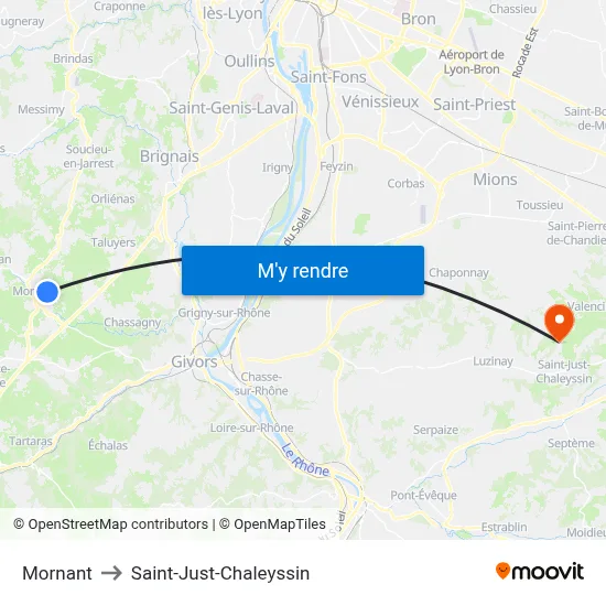Mornant to Saint-Just-Chaleyssin map
