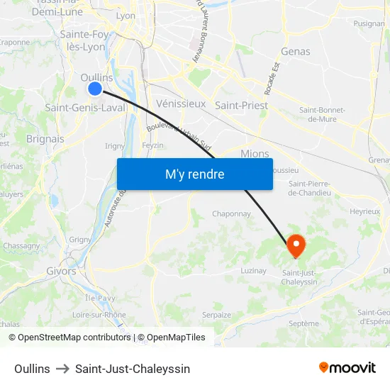 Oullins to Saint-Just-Chaleyssin map
