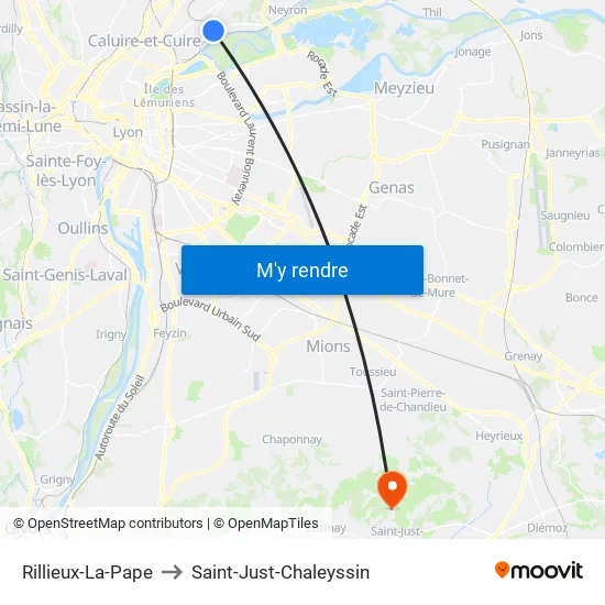Rillieux-La-Pape to Saint-Just-Chaleyssin map