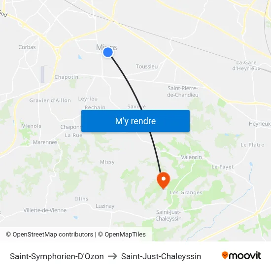 Saint-Symphorien-D'Ozon to Saint-Just-Chaleyssin map
