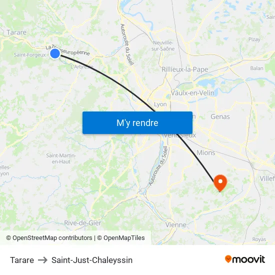 Tarare to Saint-Just-Chaleyssin map