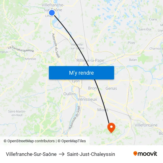 Villefranche-Sur-Saône to Saint-Just-Chaleyssin map