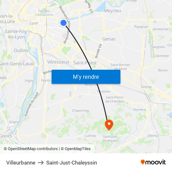 Villeurbanne to Saint-Just-Chaleyssin map