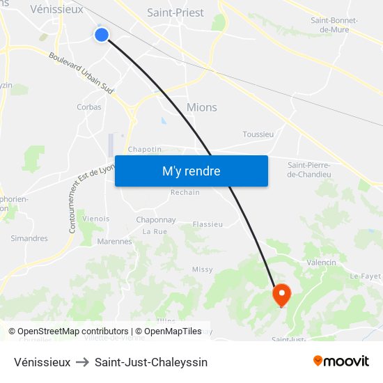 Vénissieux to Saint-Just-Chaleyssin map