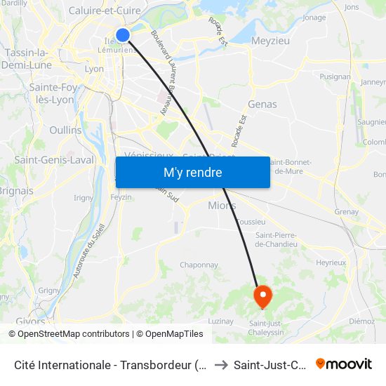 Cité Internationale - Transbordeur (Centre De Congrès) to Saint-Just-Chaleyssin map