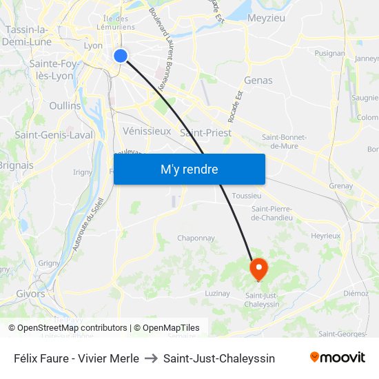 Félix Faure - Vivier Merle to Saint-Just-Chaleyssin map