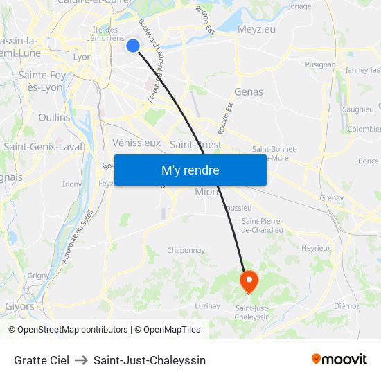 Gratte Ciel to Saint-Just-Chaleyssin map