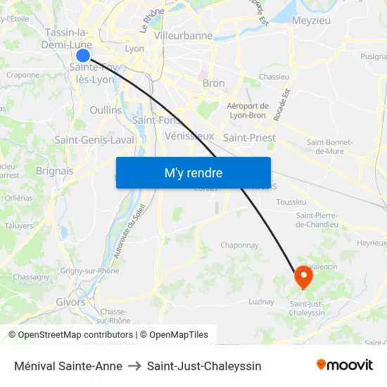 Ménival Sainte-Anne to Saint-Just-Chaleyssin map