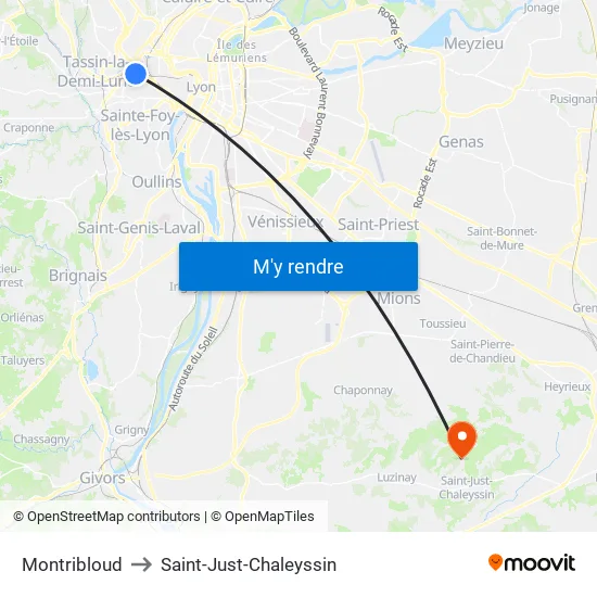 Montribloud to Saint-Just-Chaleyssin map