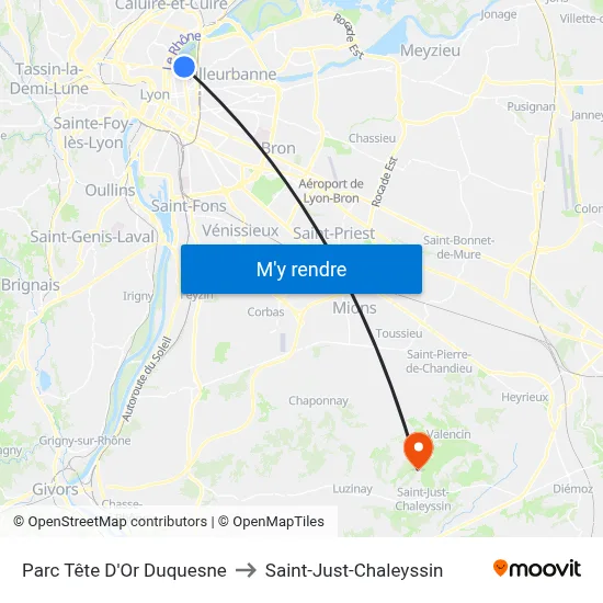 Parc Tête D'Or Duquesne to Saint-Just-Chaleyssin map