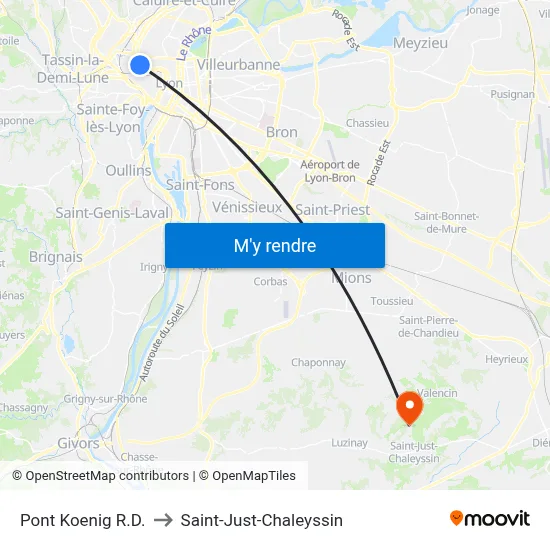 Pont Koenig R.D. to Saint-Just-Chaleyssin map