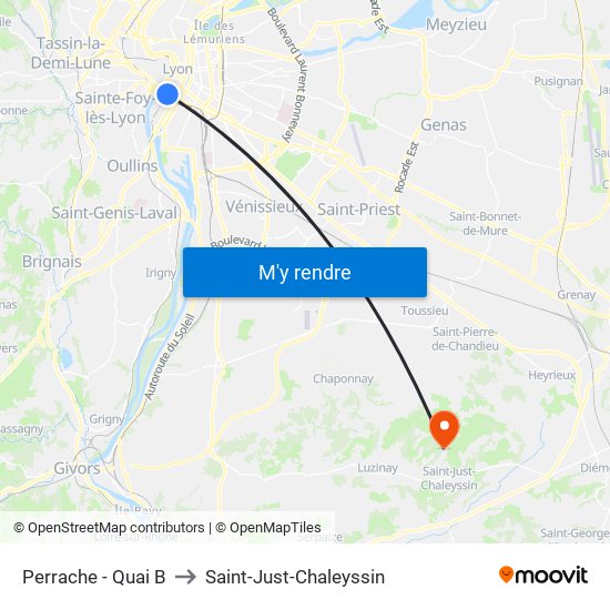 Perrache - Quai B to Saint-Just-Chaleyssin map