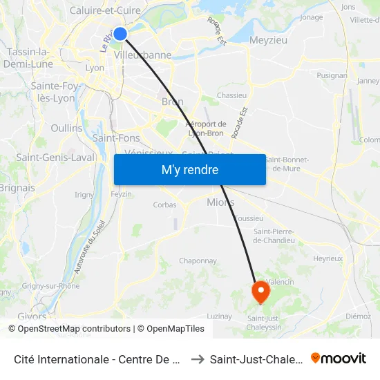 Cité Internationale - Centre De Congrès to Saint-Just-Chaleyssin map