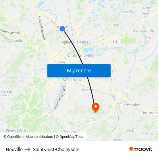 Neuville to Saint-Just-Chaleyssin map