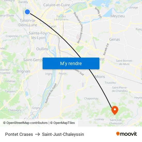 Pontet Crases to Saint-Just-Chaleyssin map