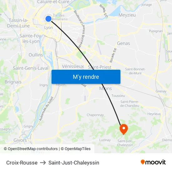 Croix-Rousse to Saint-Just-Chaleyssin map