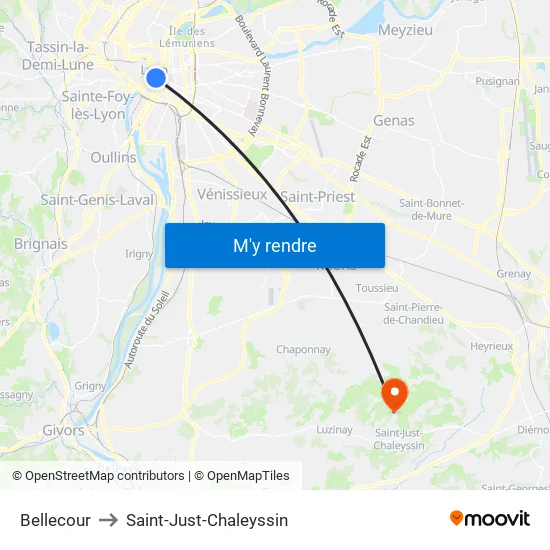 Bellecour to Saint-Just-Chaleyssin map