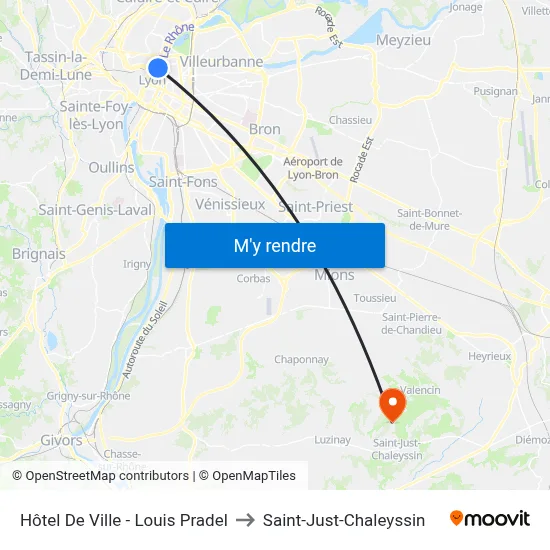 Hôtel De Ville - Louis Pradel to Saint-Just-Chaleyssin map