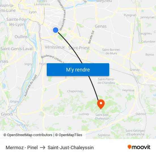 Mermoz - Pinel to Saint-Just-Chaleyssin map