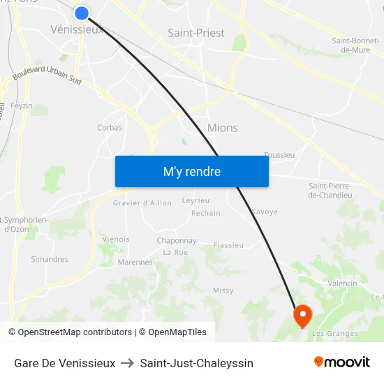 Gare De Venissieux to Saint-Just-Chaleyssin map