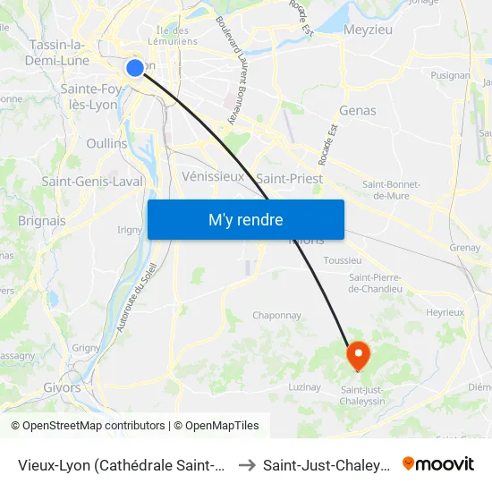 Vieux-Lyon (Cathédrale Saint-Jean) to Saint-Just-Chaleyssin map