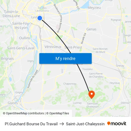 Pl.Guichard Bourse Du Travail to Saint-Just-Chaleyssin map