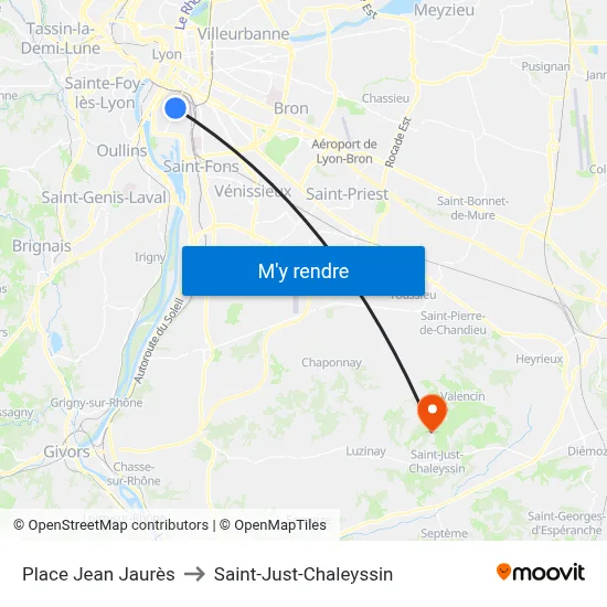 Place Jean Jaurès to Saint-Just-Chaleyssin map