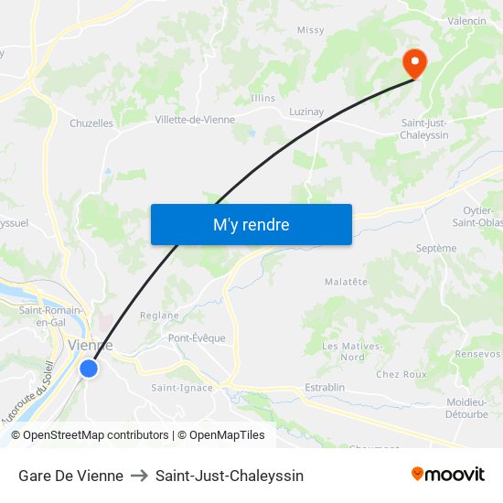 Gare De Vienne to Saint-Just-Chaleyssin map