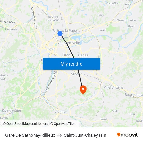 Gare De Sathonay-Rillieux to Saint-Just-Chaleyssin map