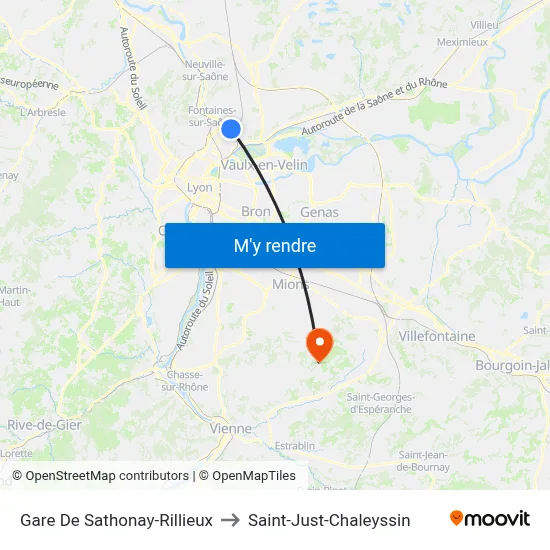 Gare De Sathonay-Rillieux to Saint-Just-Chaleyssin map