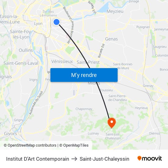 Institut D’Art Contemporain to Saint-Just-Chaleyssin map