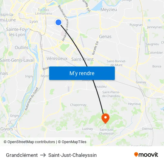 Grandclément to Saint-Just-Chaleyssin map
