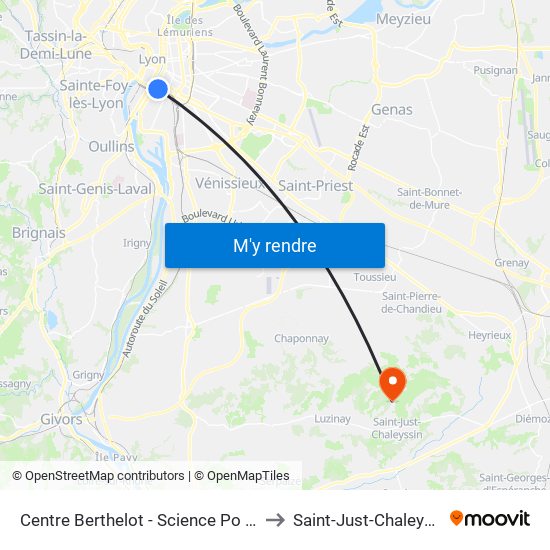 Centre Berthelot - Science Po Lyon to Saint-Just-Chaleyssin map