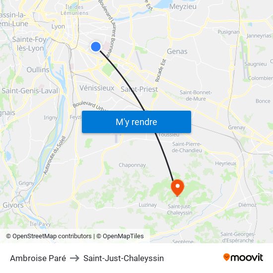 Ambroise Paré to Saint-Just-Chaleyssin map