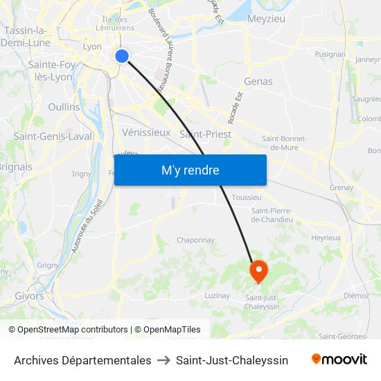 Archives Départementales to Saint-Just-Chaleyssin map