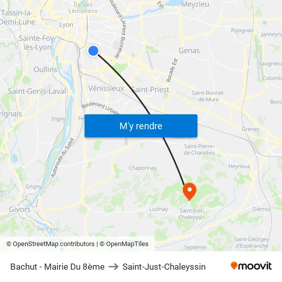 Bachut - Mairie Du 8ème to Saint-Just-Chaleyssin map