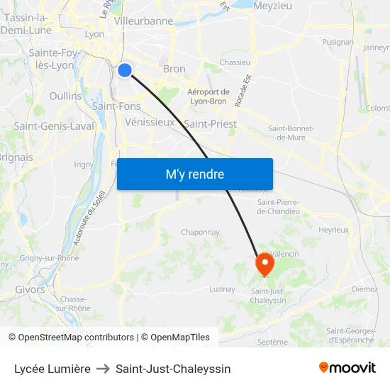 Lycée Lumière to Saint-Just-Chaleyssin map