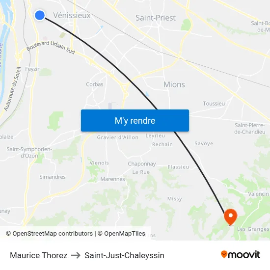 Maurice Thorez to Saint-Just-Chaleyssin map