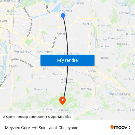 Meyzieu Gare to Saint-Just-Chaleyssin map